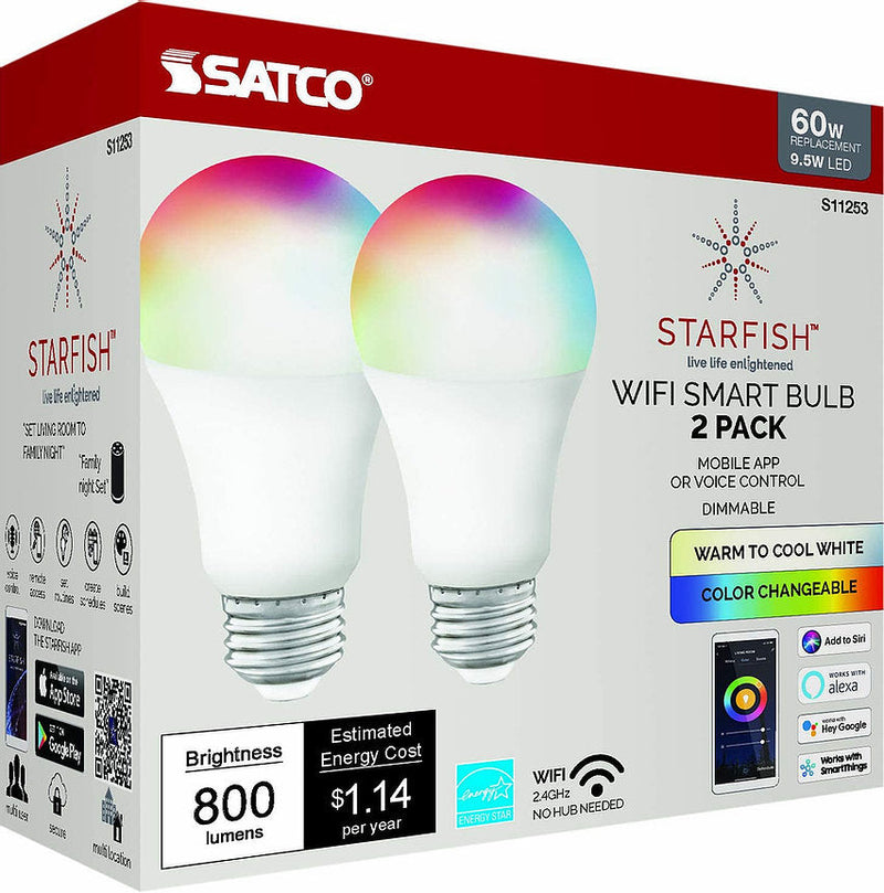 Starfish A19 WiFi Smart LED, 9.5 Watt, Color Changing & Tunable White Light Bulb