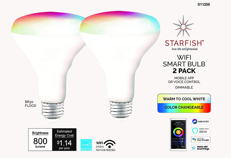 Starfish BR30 WiFi Smart LED, 9.5 Watt, Color Changing & Tunable White Light Bulb