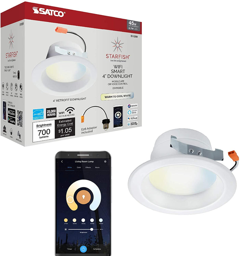 Starfish Retrofit 4" WiFi Smart LED, 8.7 Watt, Tunable White Recessed Downlight