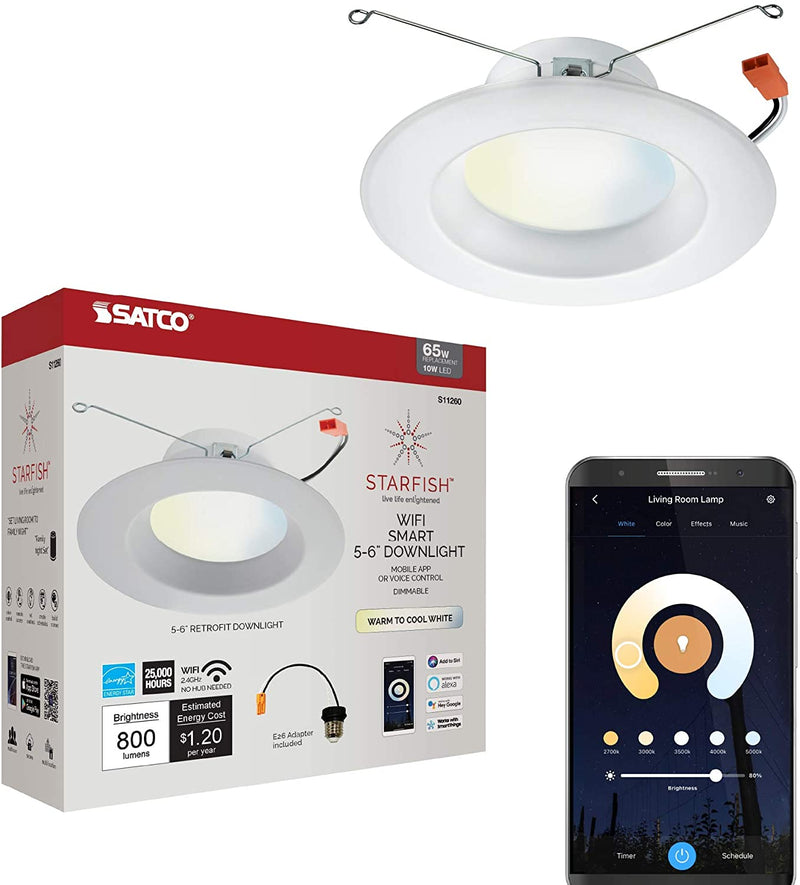 Starfish Retrofit 5-6" WiFi Smart LED, 10 Watt, Tunable White Recessed Downlight