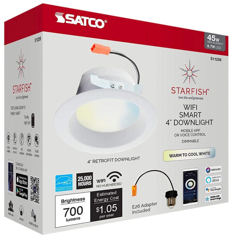 Starfish Retrofit 4" WiFi Smart LED, 8.7 Watt, Tunable White Recessed Downlight