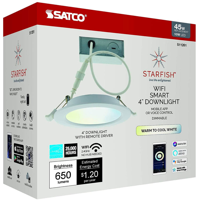 Starfish 4" WiFi Smart LED, 10 Watt, Tunable White Edge Lit Remote Driver Downlight