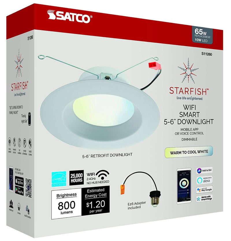 Starfish Retrofit 5-6" WiFi Smart LED, 10 Watt, Tunable White Recessed Downlight