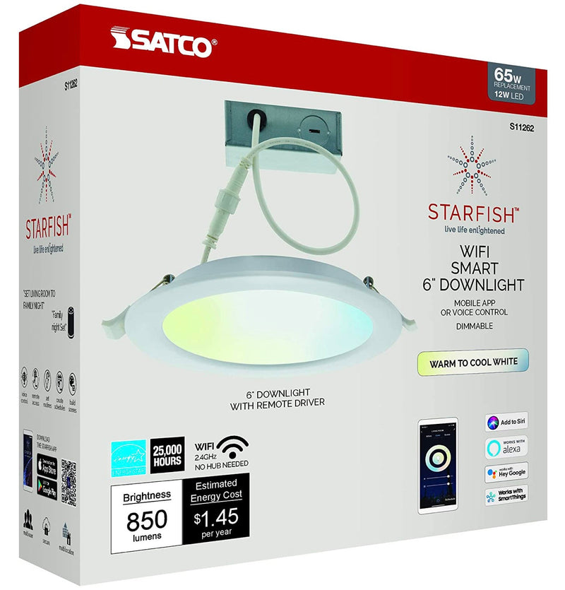 Starfish 6" WiFi Smart LED, 12 Watt, Tunable White Edge Lit Remote Driver Downlight